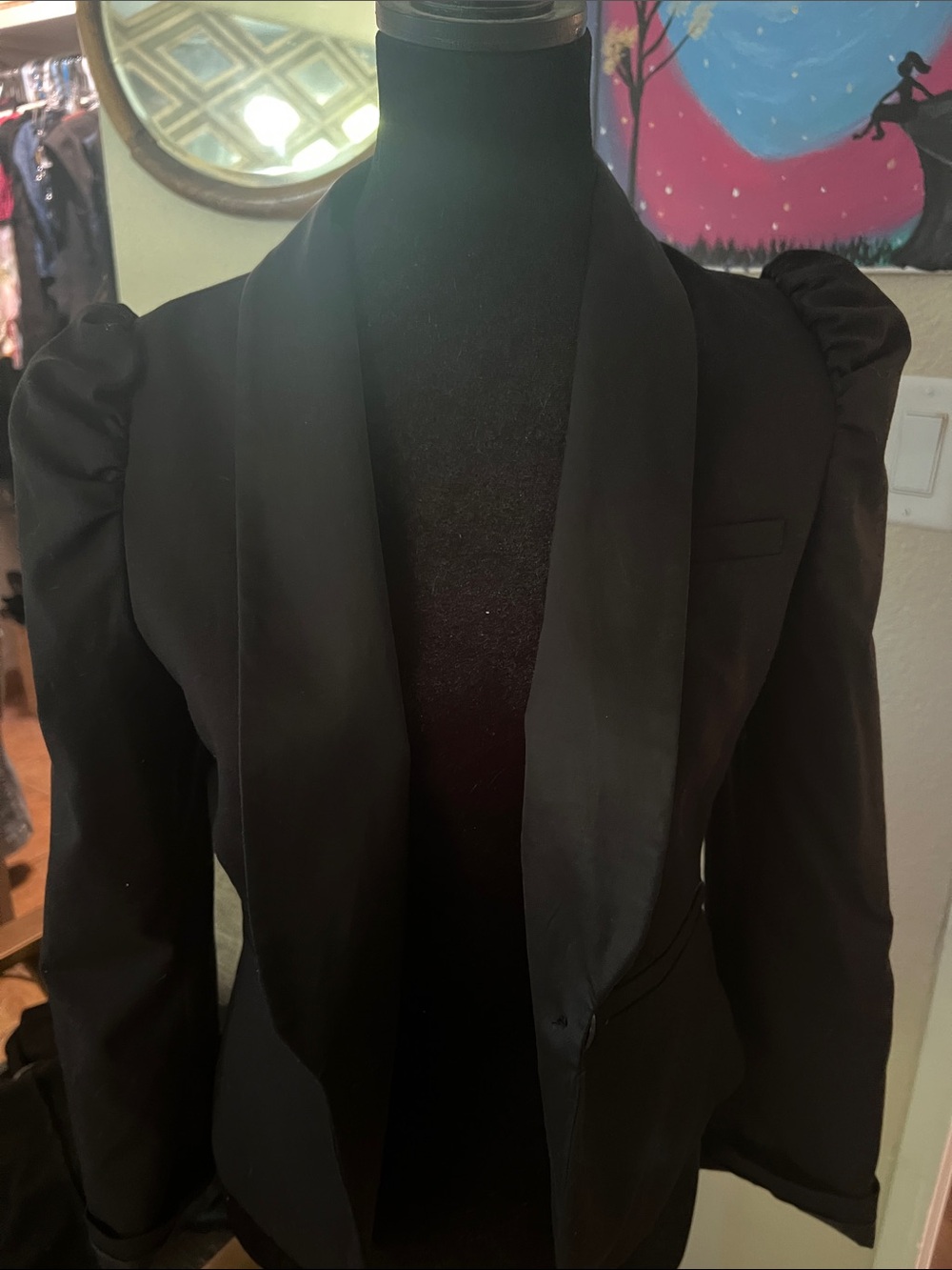 H&M Black Puff-Shoulder Tailored Blazer
